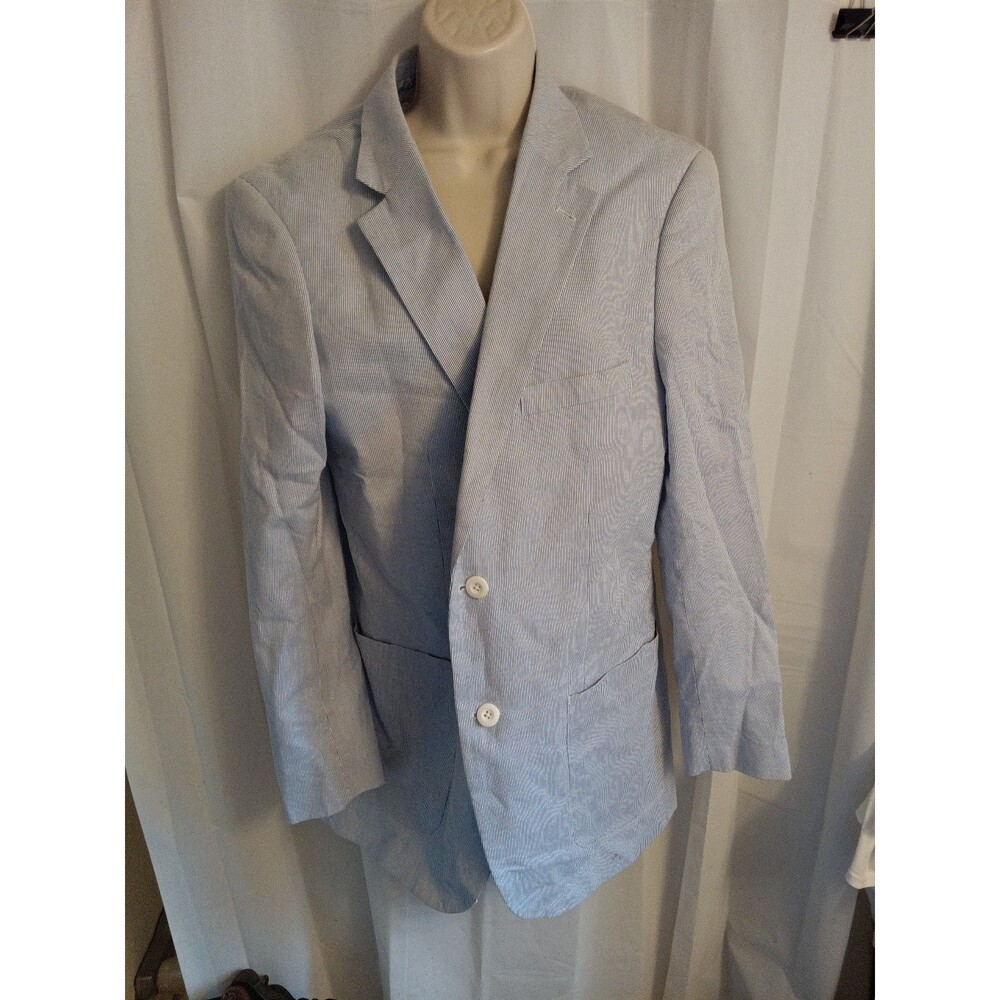 Alan Flusser Mens Med Striped Seersucker Blazer Sport Coat Cotton Blend